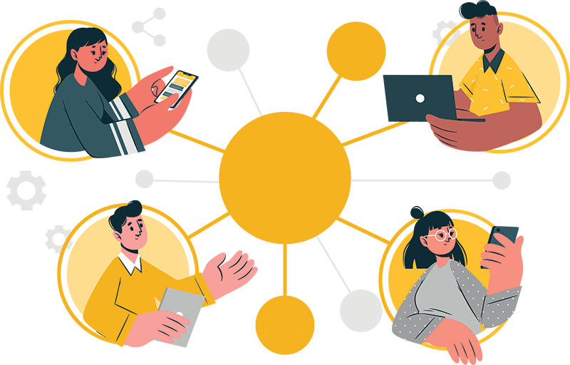 Group of people on various digital devices