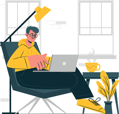 A person relaxing in a chair with their laptop